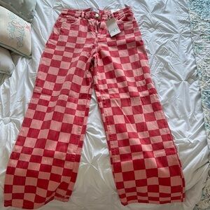 Perfect condition size 8 Zara pink and red checkered jeans NWT